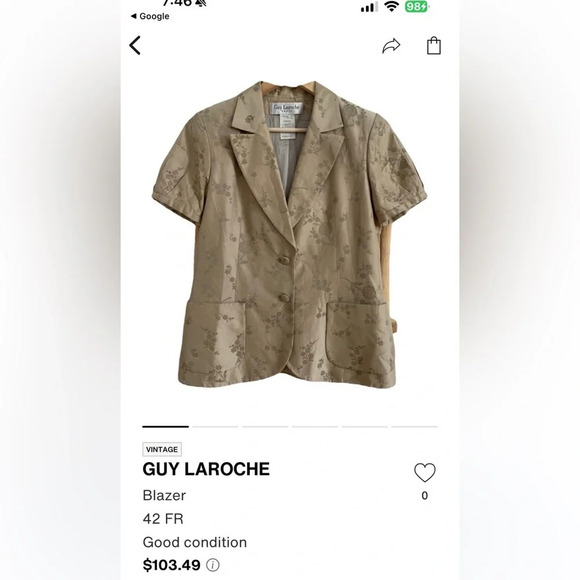 Vintage Guy Laroche Paris Cotton & silk blazer short sleeve cream size small - Picture 12 of 12